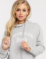 Thumbnail for your product : Calvin Klein Calvin Klien logo crop hoodie in white