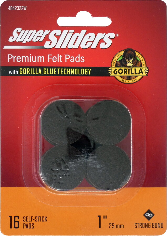 Super Sliders With Gorilla Glue Technology 1' Felt Pads Round Brown (16 Pc)