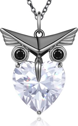LOUISA SECRET Owl Heart Pendant Necklaces for Women 925 Sterling Silver  Zirconia Necklace - ShopStyle