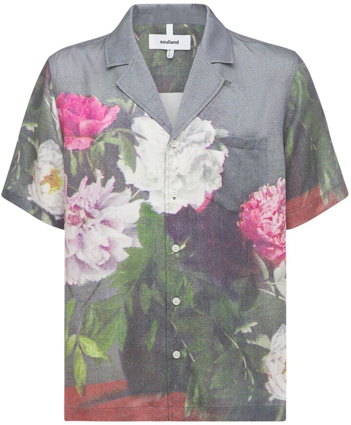 Soulland Orson Floral Print Satin S/S Shirt - ShopStyle