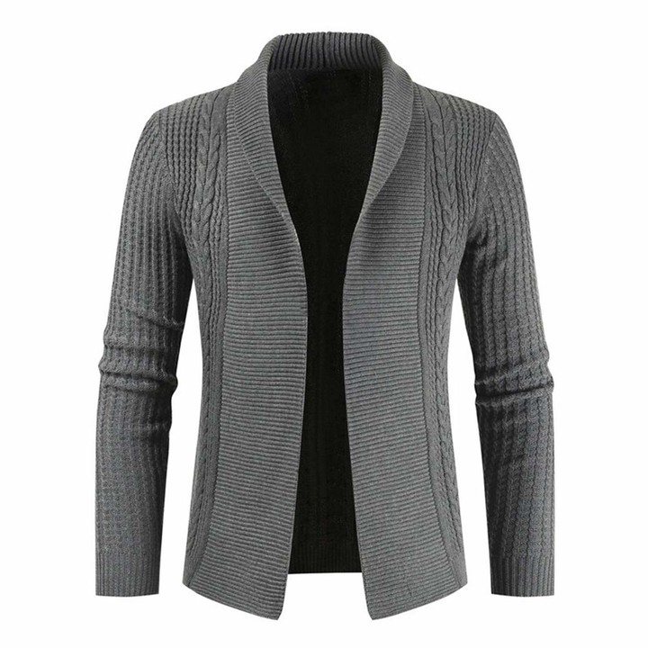 Sykooria Mens Zip Up Knitted Cardigan Sweater Long Sleeve Stand Collar Jumper Winter Coat