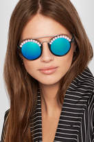 Thumbnail for your product : Freda Banana Leo Embellished Round-frame Acetate And Silver-tone Mirrored Sunglasses