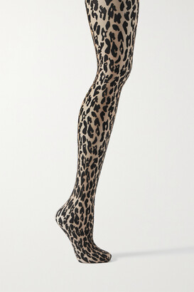 Womens Hosiery Wolford Hosiery White Wolford Sheer Leopard Print Tights in Black/Beige 