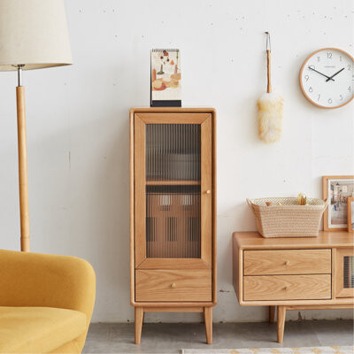George Oliver Hazirah 36.22" Wide Solid Wood Sideboard,Free-Standing Storage Corner Cabinets Storage Table with Brass Handle