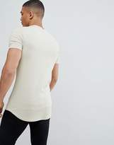 Thumbnail for your product : BEIGE Asos Design ASOS DESIGN muscle fit longline rib t-shirt with stretch and curved hem in