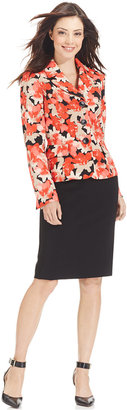 Le Suit Three-Button Floral-Print Skirt Suit