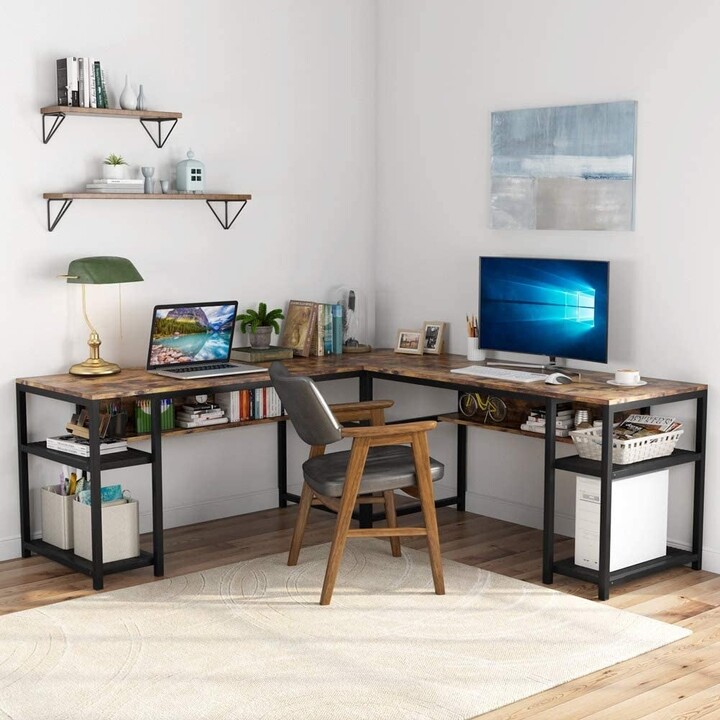 70 Inch Modern LShaped Desk with Bookcase, L Shapes Computer Desk