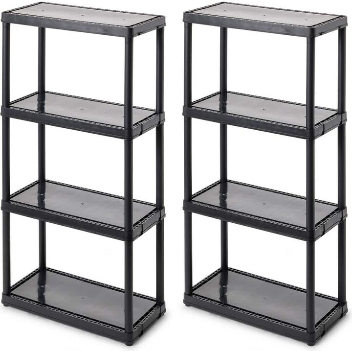 Gracious Living Black 4-Tier Fixed Height Solid Organizing Storage Unit, (2 Pack) (12 in. W x 48 in. H x 24 in. D)