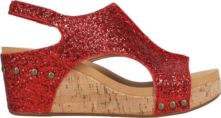 Corkys Footwear Women's Carley Wedge Sandal In Red Glitter
