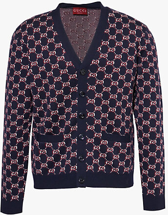 Gucci Mens Blue Bordeaux Gg-Jacquard V-Neck Wool Cardigan S