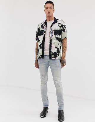 AllSaints revere collar shirt with sacred print in black