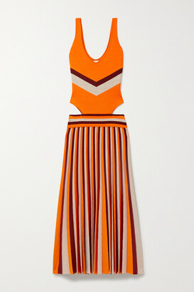 Gabriela Hearst Cutout Striped Pleated Wool-blend Midi Dress