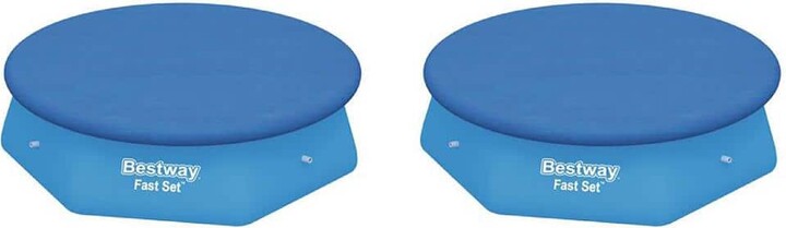 Bestway PVC 8 ft. x 8 ft. Round Blue Above Ground Pool Leaf Cover for Fast Set Pools (2-Pack)