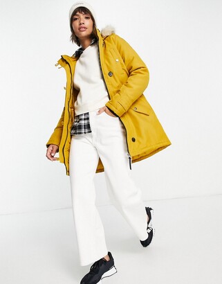 Vero Moda parka with faux fur lined hood In yellow - ShopStyle