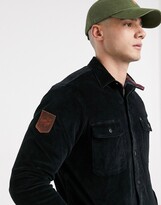 Thumbnail for your product : Polo Ralph Lauren tartan flannel lined cord overshirt jacket leather elbow patch in black