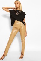 Thumbnail for your product : boohoo Super Stretch Leather Look Split Hem Leggings