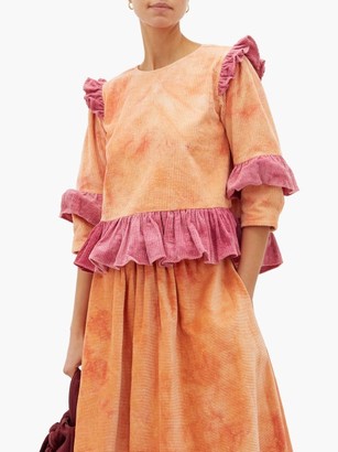 Story mfg. Alma Tie-dye Ruffled Cotton-corduroy Top - Pink