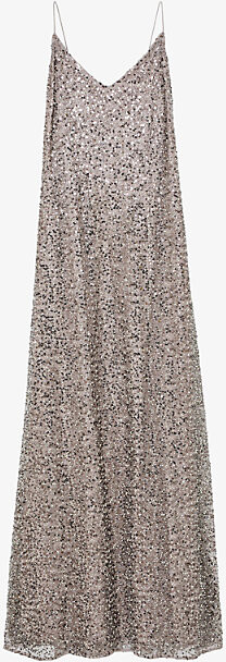 Reiss Womens Silver Faye Embellished Sequin Maxi Gown 18