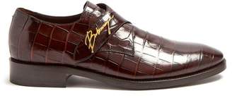 Balenciaga Crocodile Effect Leather Derby Shoes - Mens - Brown
