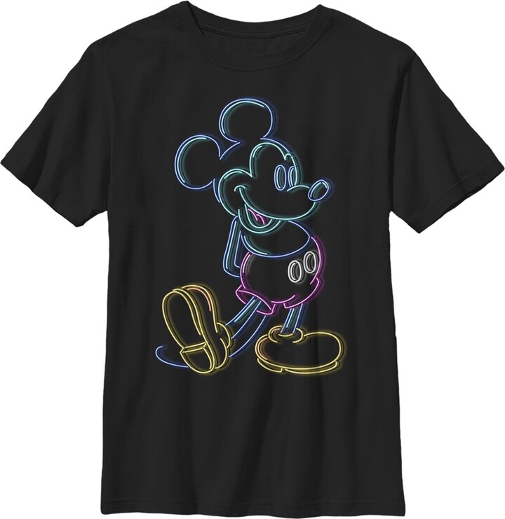 Boy's Mickey & Friends Bright Neon Mickey Mouse Outline Graphic T-Shirt