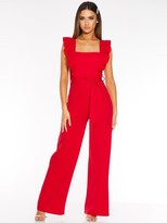 Thumbnail for your product : Quiz Frill Sleeve Palazzo Jumpsuit - Red