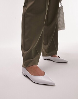 Topshop Caleb premium leather flat shoe in white