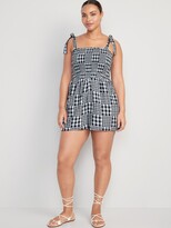 Thumbnail for your product : Old Navy Gingham Tie-Shoulder Smocked Romper for Women -- 3-inch inseam