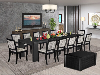 Luxe by East West Furniture 14 Pieces Extendable Dining Set Includes 1 Rectangle Xtenczar Table 1 Coffee Table and 12 Polyester Fabric Stackable Dining Chairs