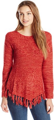 It's Our Time Junior's Marled Pullover Sweater with Fringe