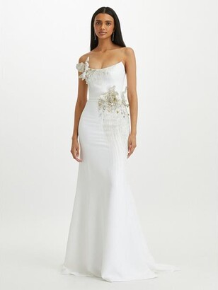ODLR Strapless Crystal Flower Embroidered Gown