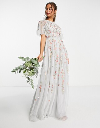 ASOS DESIGN Bridesmaid floral embroidered maxi dress with embellishment in soft blue