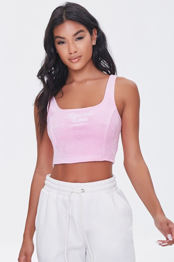 Forever 21 Embroidered Eternal Love Velour Crop Top - ShopStyle