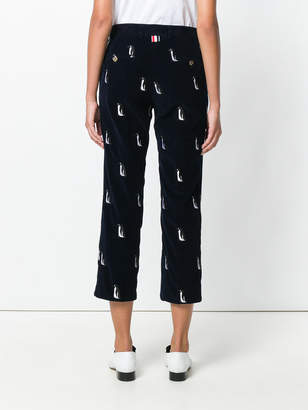 Thom Browne Beltloop Trouser With Penguin Embroidery In Navy Fine Wale Corduroy