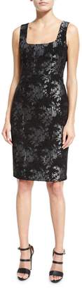 Nanette Lepore Sleeveless Floral Metallic Sheath Dress, Black