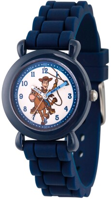 EWatchFactory Boy's Disney Toy Story 4 Woody Blue Plastic Time Teacher Strap Watch 32mm