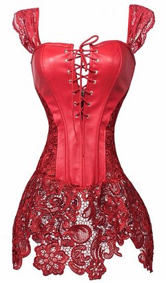 Miss Moly Women Sexy Overbust Lace Floral Boned Corset Bustier Top Dress