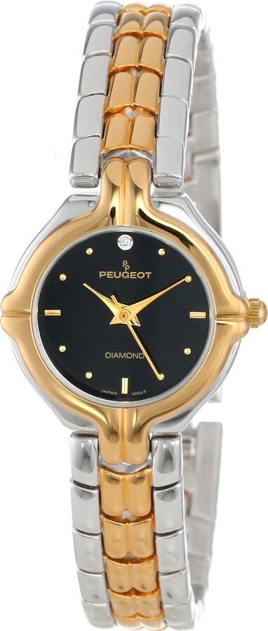 Peugeot Women's 14k Gold Plated Black Face Petite Link Bracelet Dress Watch  1015GBK - ShopStyle