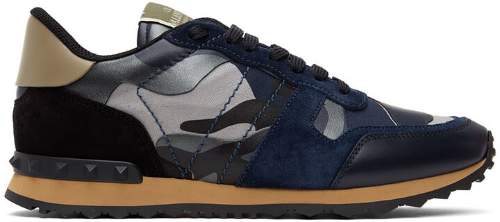 Valentino Garavani Blue & Grey Camo Rockrunner Sneakers - ShopStyle