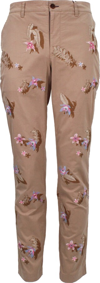 Lords of Harlech Brown Charles Flower Embroidery Pant - Sand