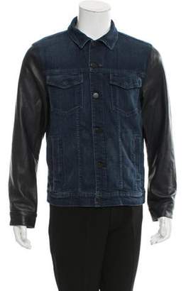 J Brand Leather-Accented Denim Jacket blue Leather-Accented Denim Jacket