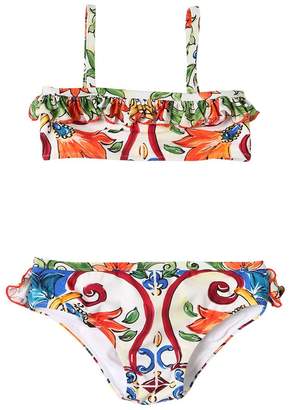 Dolce & Gabbana Maiolica Print Lycra Bandeau Bikini