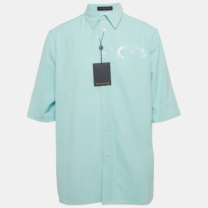 Louis Vuitton Blue Logo Print Cotton Short Sleeve Shirt L