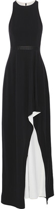 Halston Asymmetric Satin-trimmed Stretch-crepe Gown
