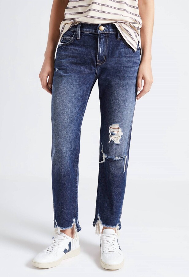 Current/Elliott The Cropped Straight Jean In Further Destroyed Hack Hem