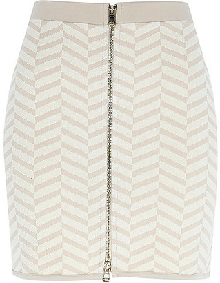River Island Womens Beige chevron print mini skirt