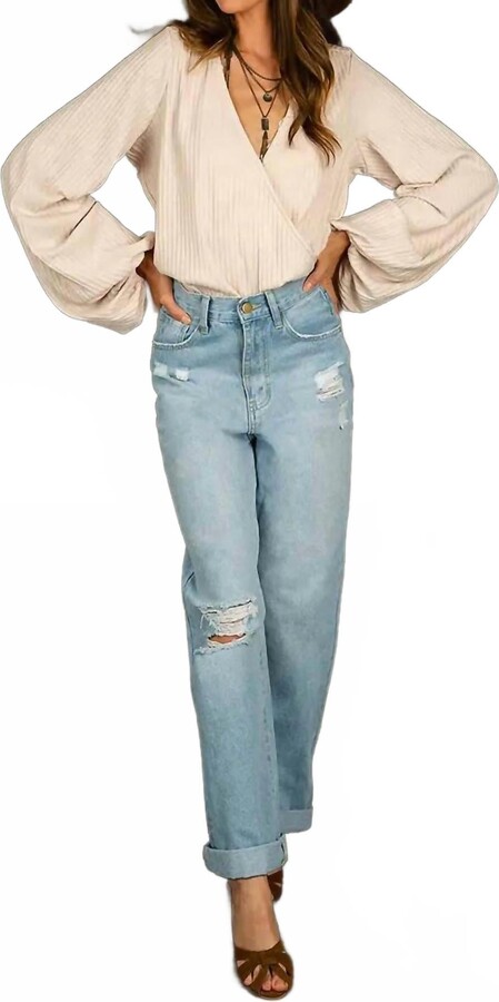 Joyfolie Christina Bubble Sleeves Bodysuit In Shell