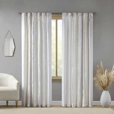 INK+IVY Ebby 2Pk Poly Printed Curtain Panel Pair With Tufted Stripe