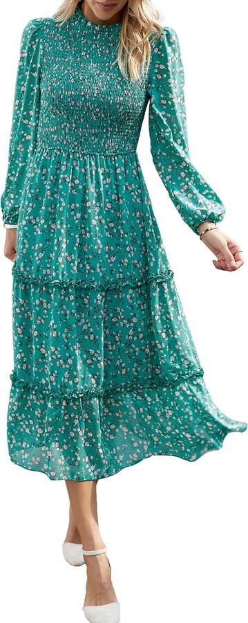 YNIQUE Women's Dresses Long Sleeve Floral Ruffle Tiered Swing Flowy A ...