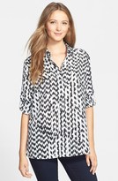 Thumbnail for your product : Anne Klein Chevron Print Roll Sleeve Blouse