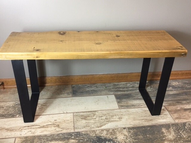 Reclaimed Urban Wood Bench Made From Salvaged Barn - Flat Steel Legs Choose